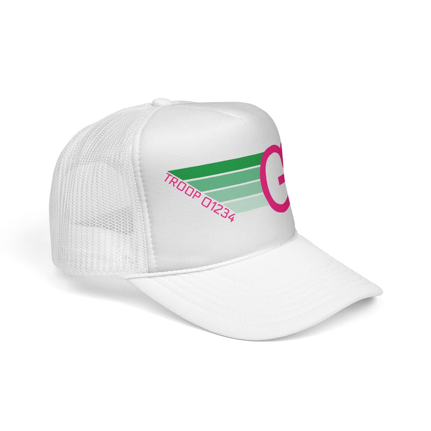 Personalized Girl Scout Troop Trucker Hat – Retro Rainbow Design