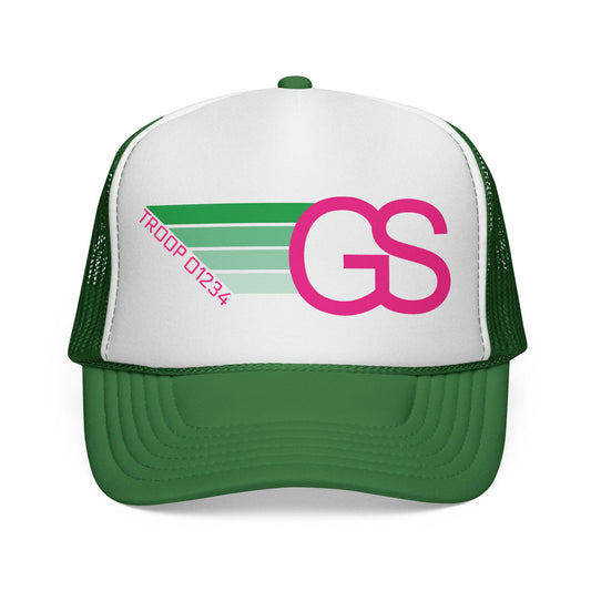 Personalized Girl Scout Troop Trucker Hat – Retro Rainbow Design