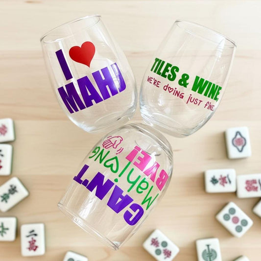 Mahjong Wine Glass | Funny Mahjong Gift for Women | Game Night Wine Glass
