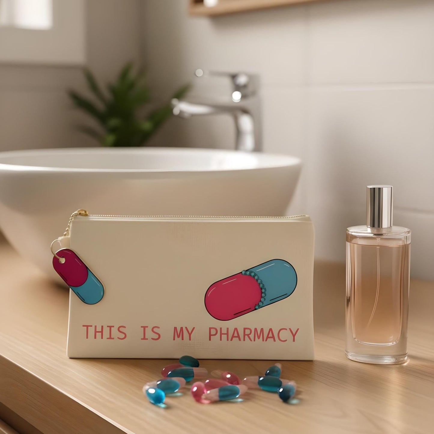 “This Is My Pharmacy” Makeup Bag – Funny Pill Organizer Pouch