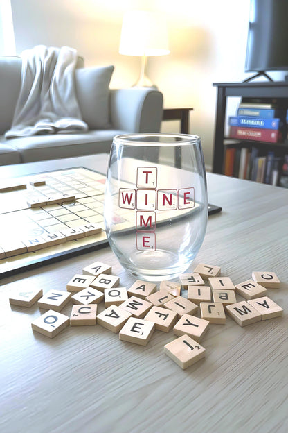 Wine Time Glass | Scrabble Style Wine Glass | Funny Wine Lover Gift