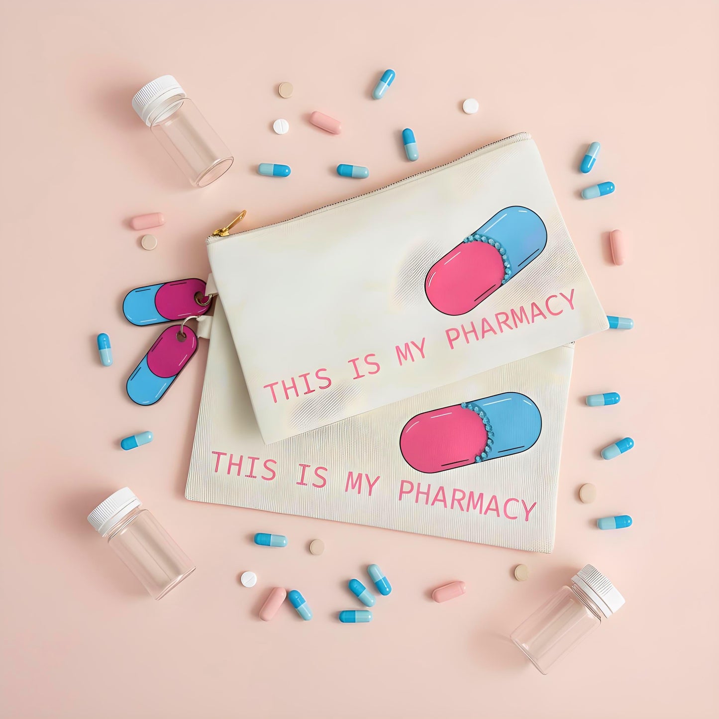 “This Is My Pharmacy” Makeup Bag – Funny Pill Organizer Pouch
