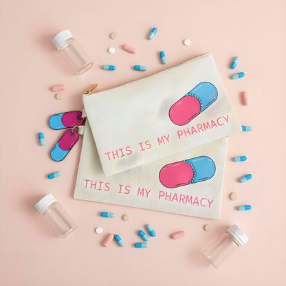 “This Is My Pharmacy” Makeup Bag – Funny Pill Organizer Pouch