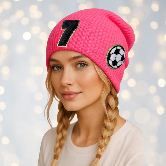 Custom Soccer Mom Slouchy Beanie with Number Patch