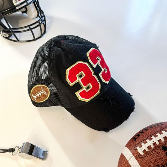 Custom Football Mom Trucker Hat with Number Patch
