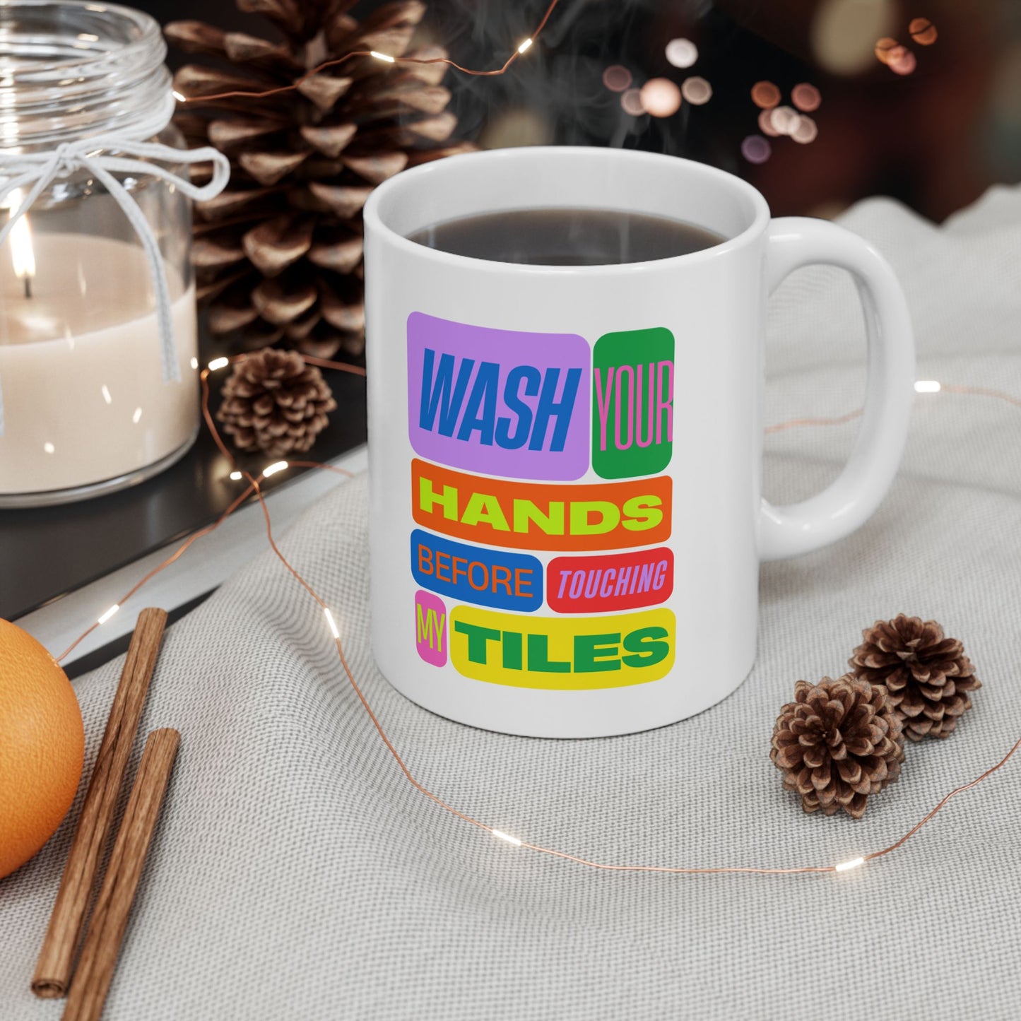 Funny Mahjong Mug – Wash Your Hands Before Touching My Tiles