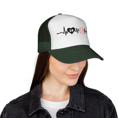 Heartbeat Baseball Mom Trucker Hat with Number