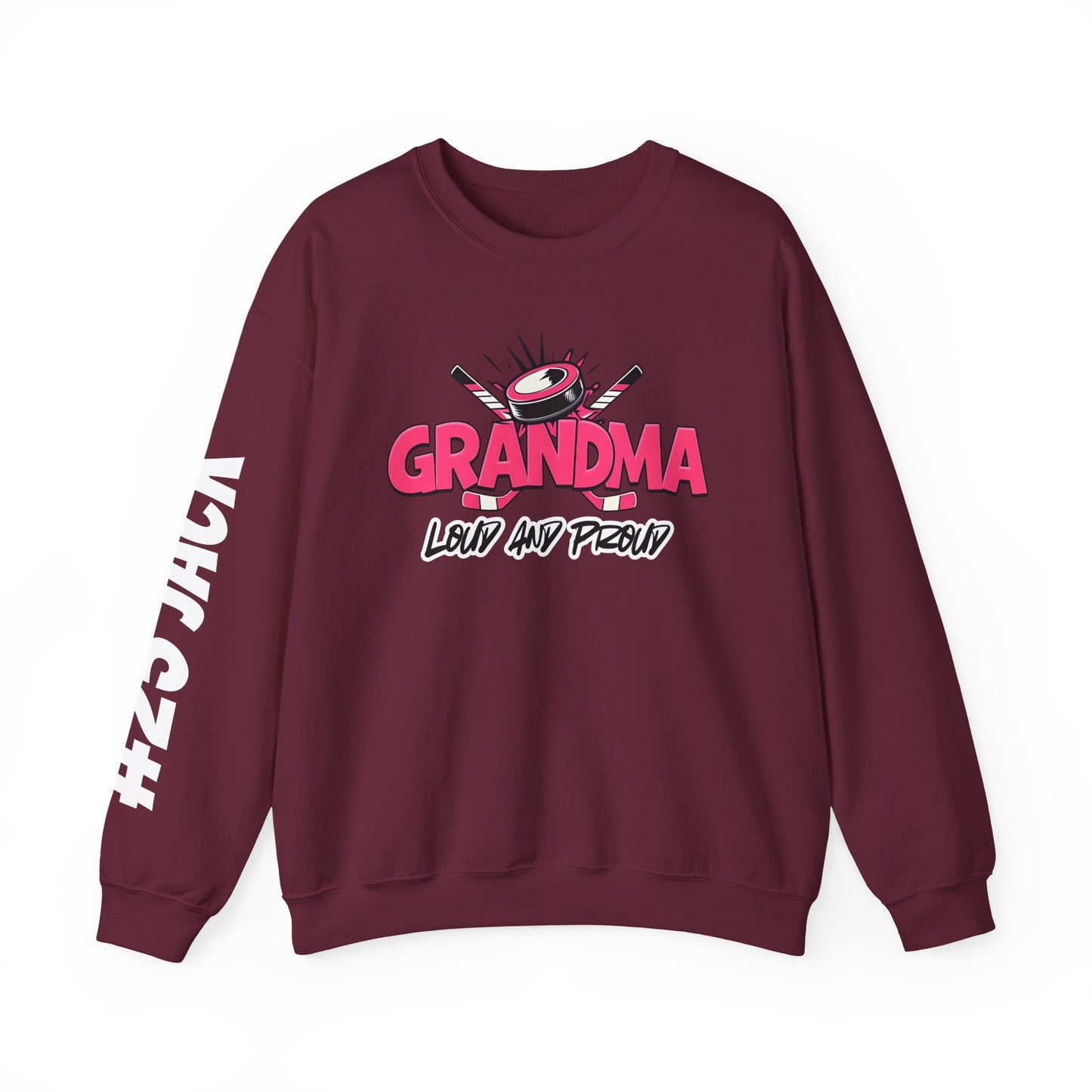 Personalized Hockey Grandma Sweatshirt with Name & Number Sleeve