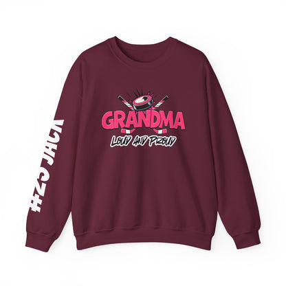 Personalized Hockey Grandma Sweatshirt with Name & Number Sleeve