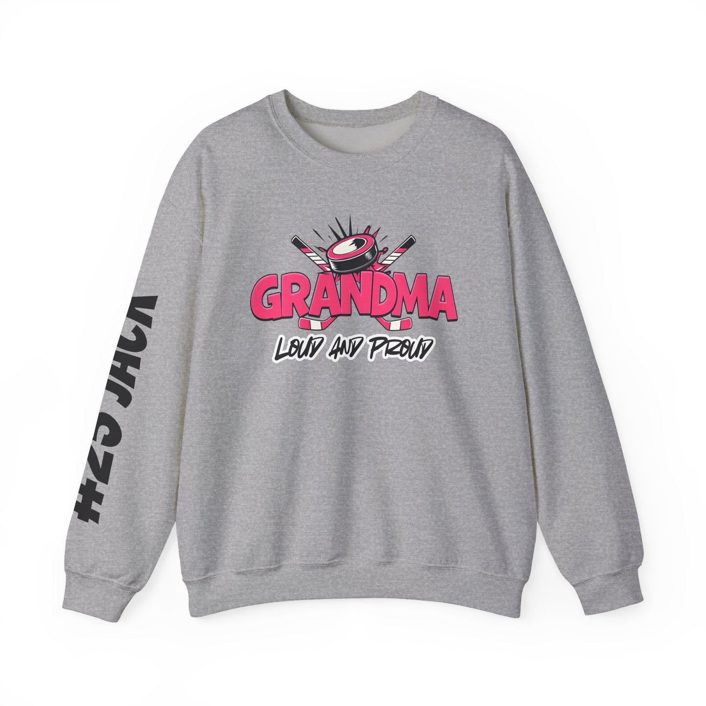 Personalized Hockey Grandma Sweatshirt with Name & Number Sleeve