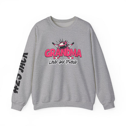 Personalized Hockey Grandma Sweatshirt with Name & Number Sleeve