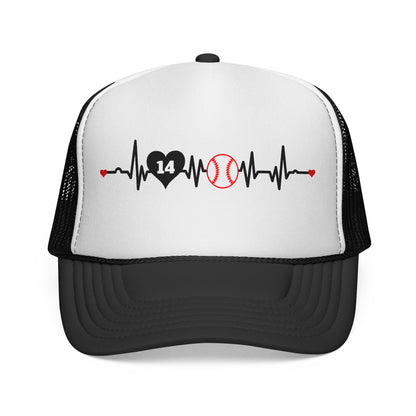 Heartbeat Baseball Mom Trucker Hat with Number