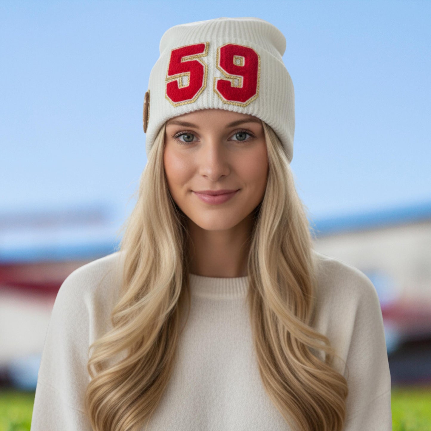 Custom Baseball Mom Slouchy Beanie with Number Patch
