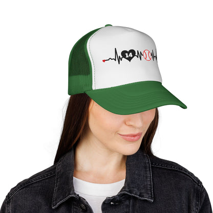 Heartbeat Baseball Mom Trucker Hat with Number