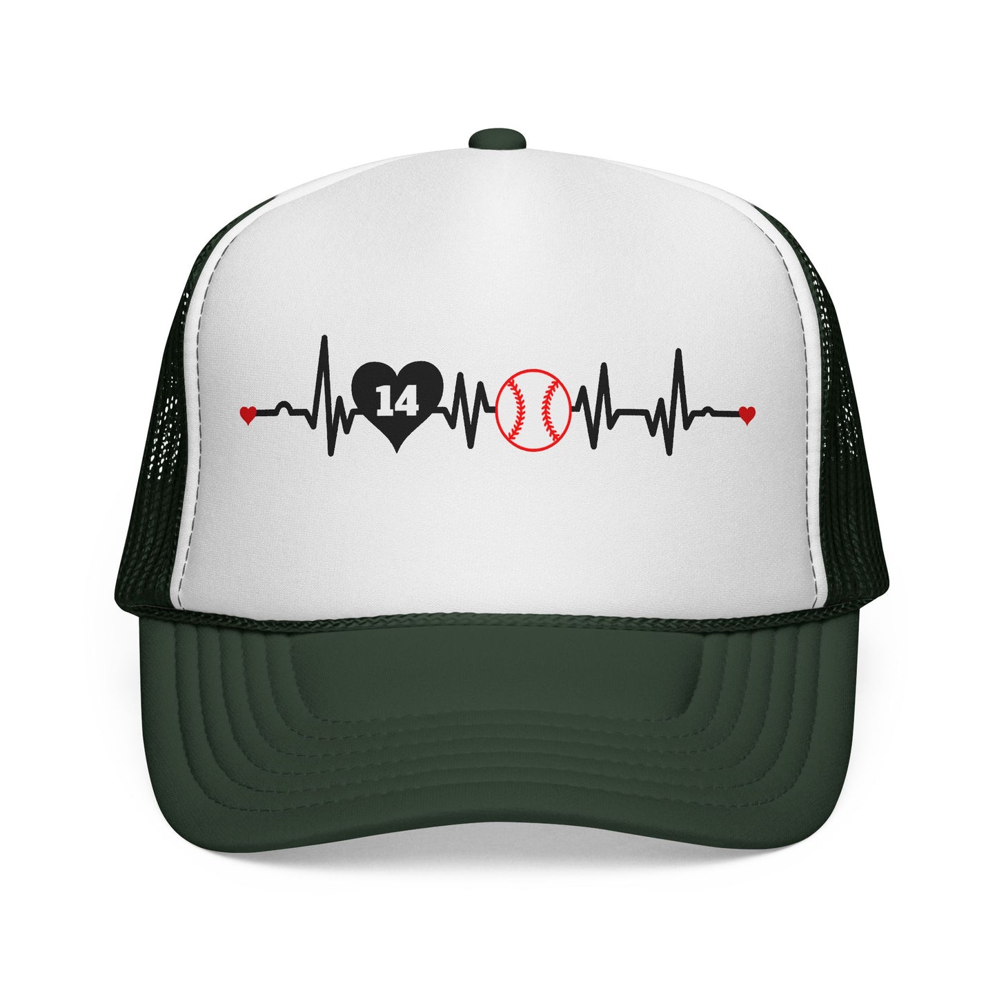 Heartbeat Baseball Mom Trucker Hat with Number
