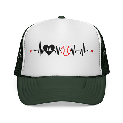 Heartbeat Baseball Mom Trucker Hat with Number