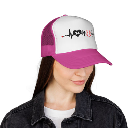 Heartbeat Baseball Mom Trucker Hat with Number