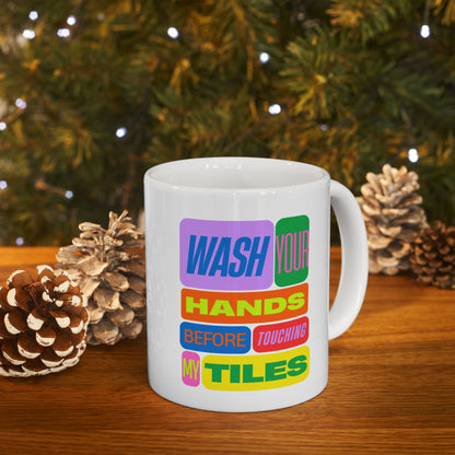 Funny Mahjong Mug – Wash Your Hands Before Touching My Tiles