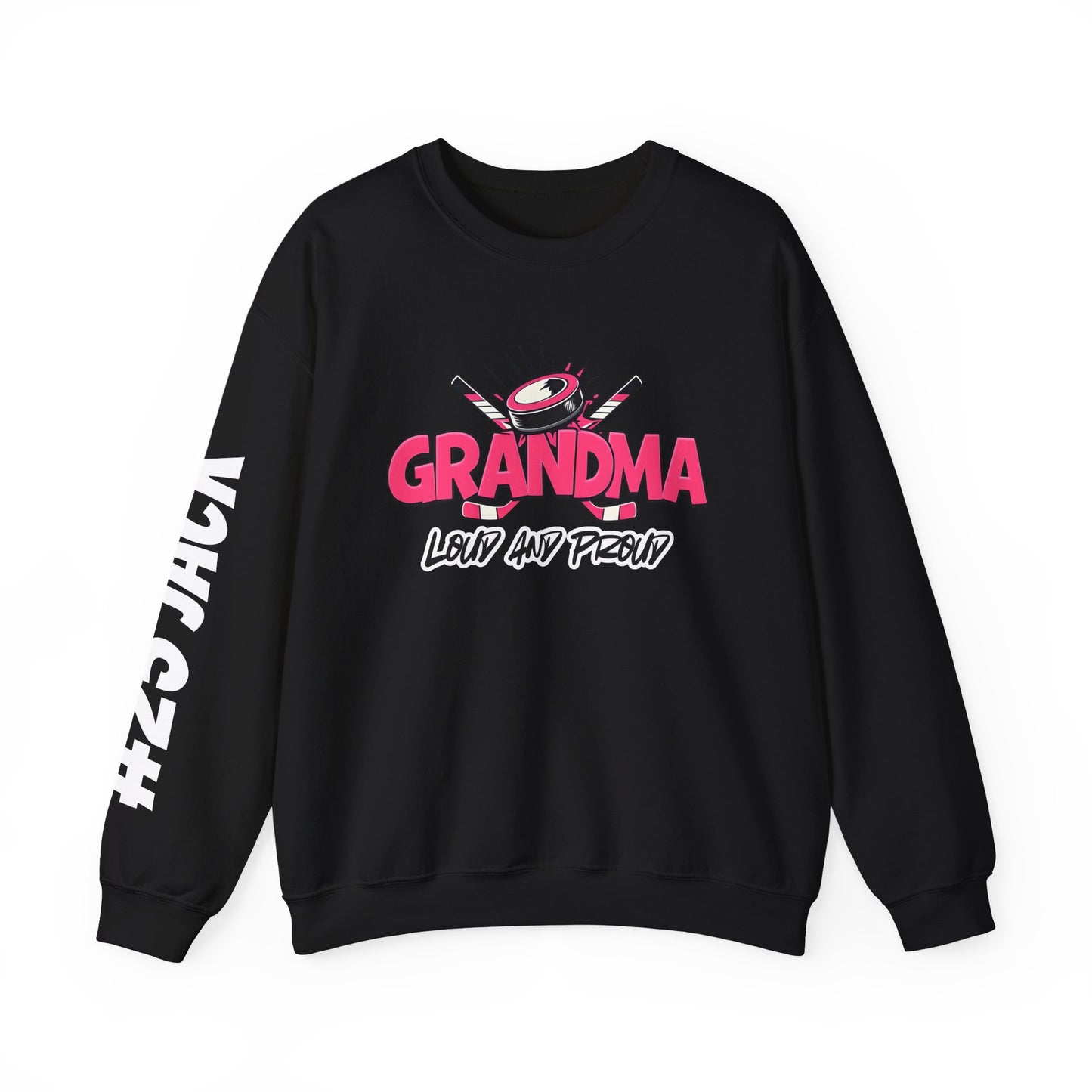 Personalized Hockey Grandma Sweatshirt with Name & Number Sleeve