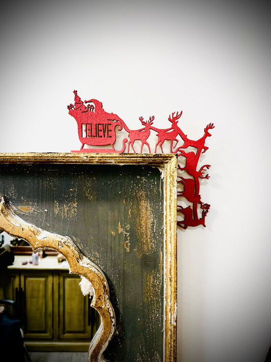 Santa Sleigh Door Corner Sign | Christmas Corner Decor | Holiday Wall Decor with Reindeer