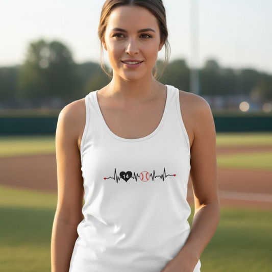 Baseball Mom Tank — Heartbeat with Player Number & Baseball Design