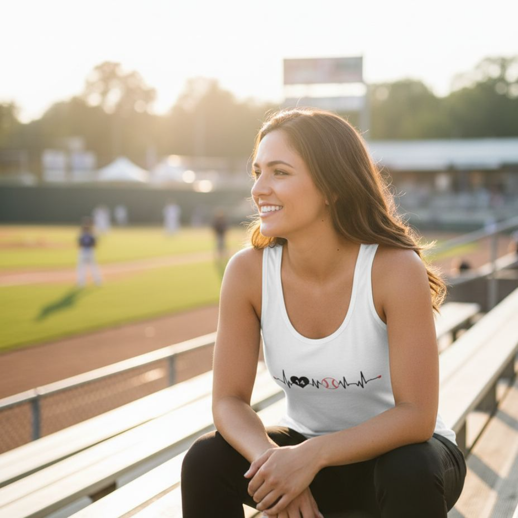 Baseball Mom Tank — Heartbeat with Player Number & Baseball Design