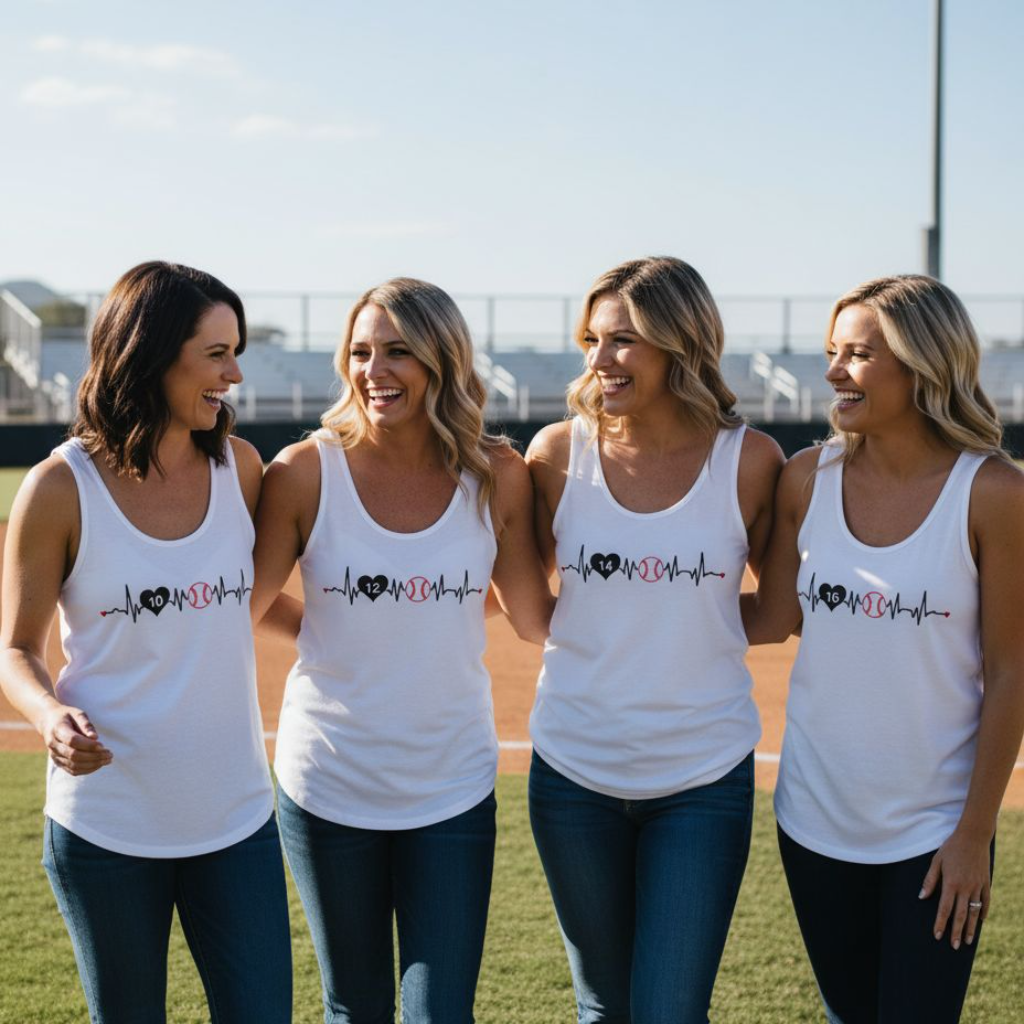 Baseball Mom Tank — Heartbeat with Player Number & Baseball Design
