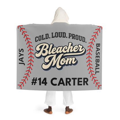Personalized Baseball Mom Blanket Sherpa Hoodie | Custom Name & Number Bleacher Mom Hoodie Blanket