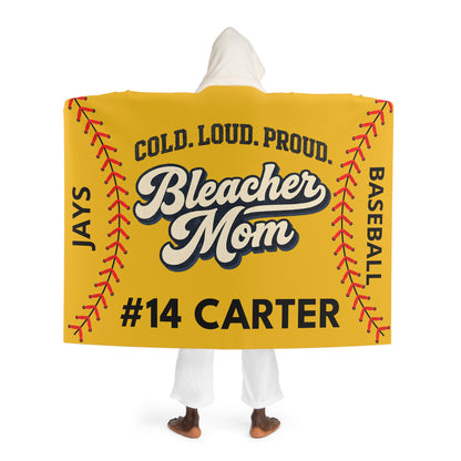 Personalized Baseball Mom Blanket Sherpa Hoodie | Custom Name & Number Bleacher Mom Hoodie Blanket
