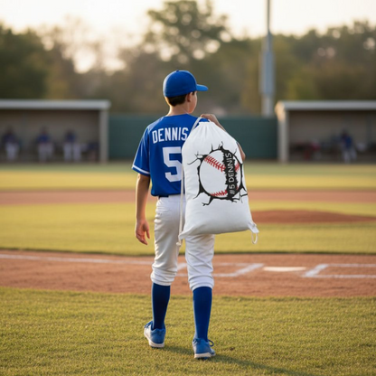 Personalized Baseball Laundry Bag | Custom Name & Number Gear Bag | Cooperstown Baseball Laundry Bag