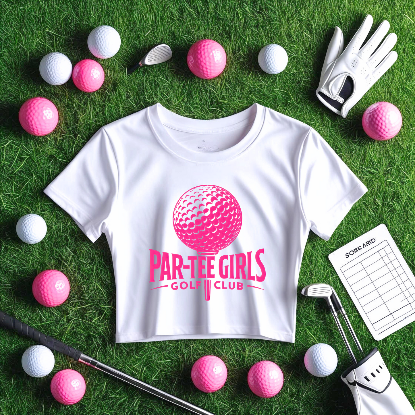 Par-Tee Girls Golf Team T-Shirt – Cropped Pink Golf Tee for Women