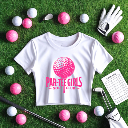 Par-Tee Girls Golf Team T-Shirt – Cropped Pink Golf Tee for Women