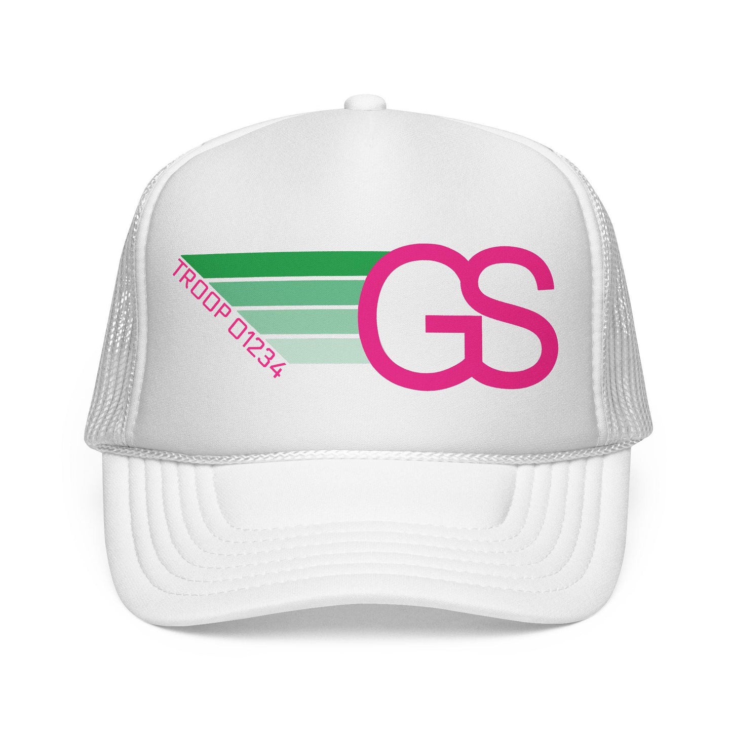 Personalized Girl Scout Troop Trucker Hat – Retro Rainbow Design