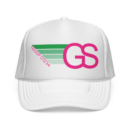 Personalized Girl Scout Troop Trucker Hat – Retro Rainbow Design