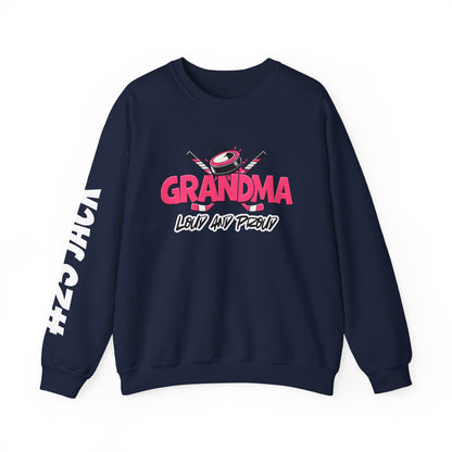 Personalized Hockey Grandma Sweatshirt with Name & Number Sleeve