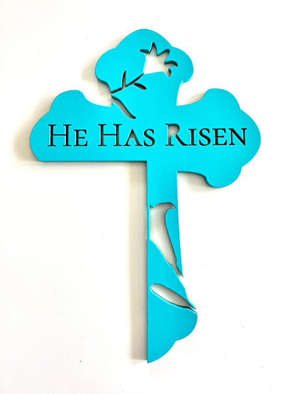 He Has Risen Cross Door Corner Sign | Easter Lily Decor | Christian Wall Decor