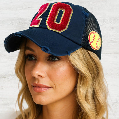 Custom Softball Mom Trucker Hat with Number Patch