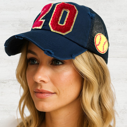 Custom Softball Mom Trucker Hat with Number Patch