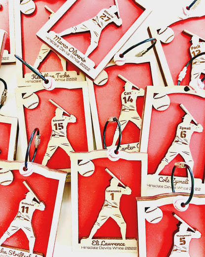 Personalized Baseball Keychain – Custom Player Name & Number Wood