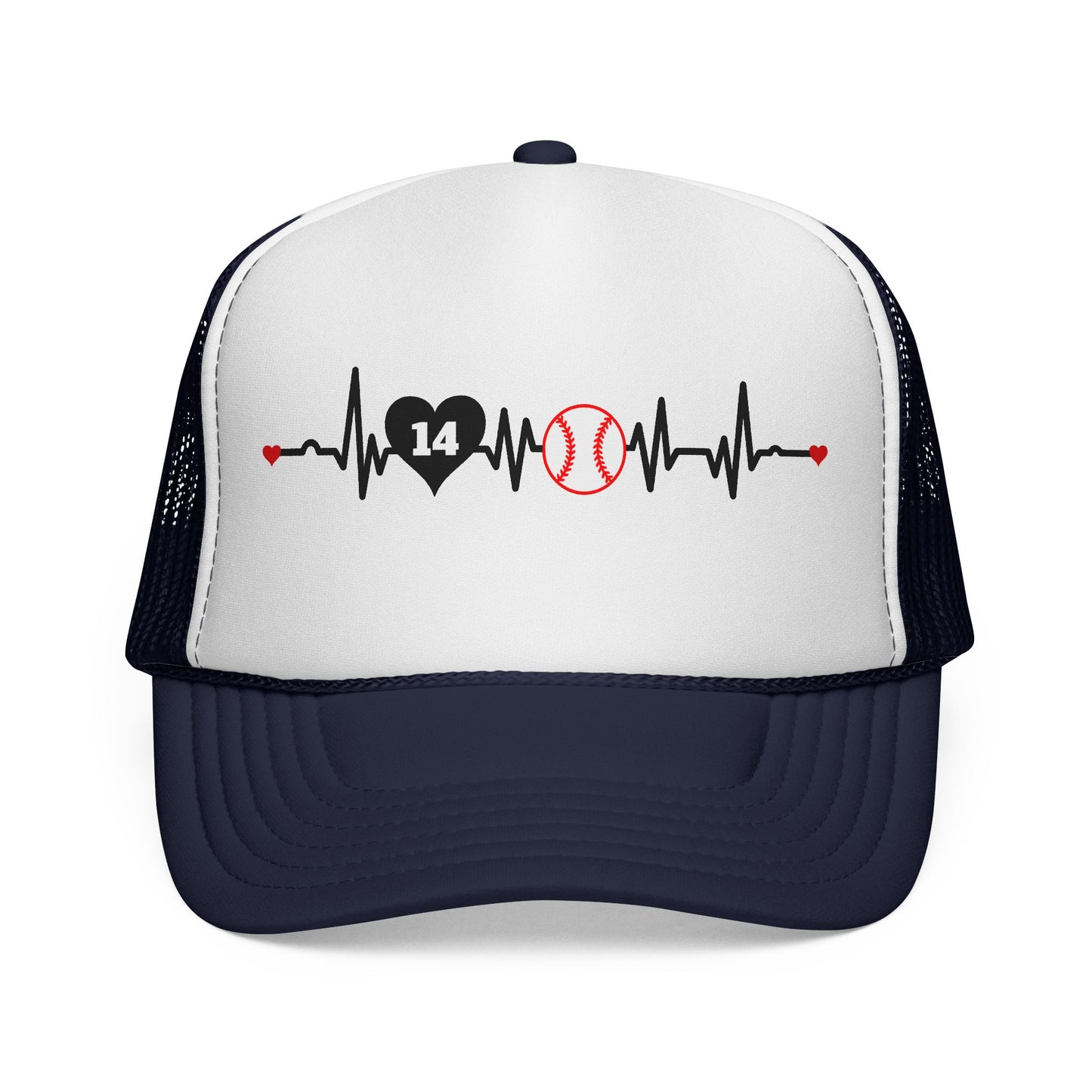 Heartbeat Baseball Mom Trucker Hat with Number