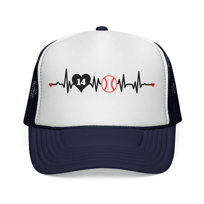 Heartbeat Baseball Mom Trucker Hat with Number