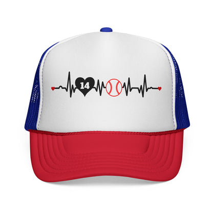 Heartbeat Baseball Mom Trucker Hat with Number
