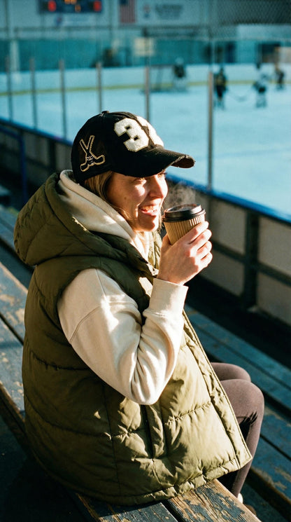 Personalized Hockey Mom Hat with Player Number | Custom Hockey Hat with Chenille Patch | Hockey Sticks Trucker Hat | Sports Mom Gift
