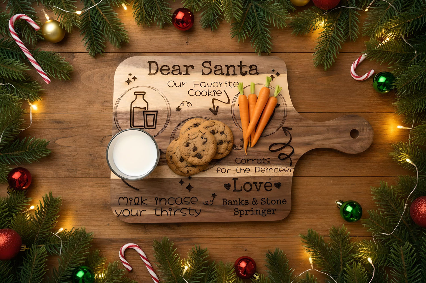 Personalized Cookies for Santa Board | Christmas Eve Santa Tray with Kids Names | Engraved Cutting Board