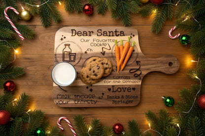 Personalized Cookies for Santa Board | Christmas Eve Santa Tray with Kids Names | Engraved Cutting Board