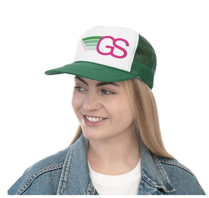 Personalized Girl Scout Troop Trucker Hat – Retro Rainbow Design