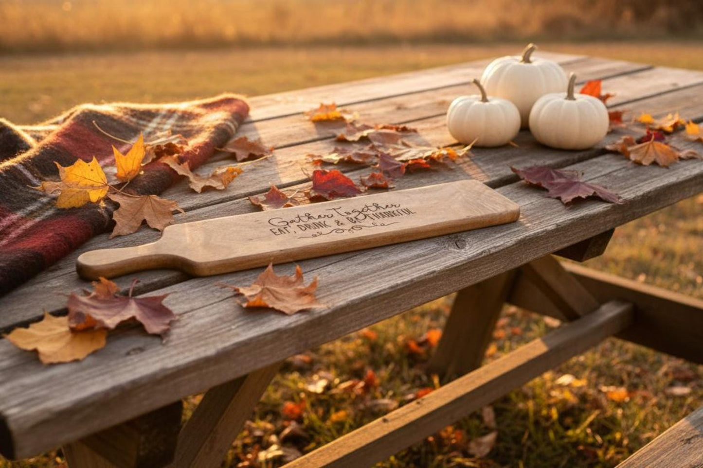 Personalized Thanksgiving Charcuterie Board | Engraved Wood Serving Tray for Gather, Eat, Drink & Be Thankful