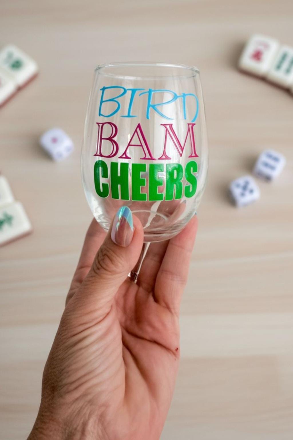 Mahjong Wine Glass | Funny Mahjong Gift for Women | Game Night Wine Glass