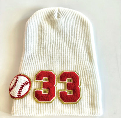 Custom Baseball Mom Slouchy Beanie with Number Patch