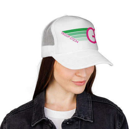 Personalized Girl Scout Troop Trucker Hat – Retro Rainbow Design